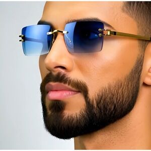 Blue Lens Gradient Sunglasses Gold Metal Frame‎ UV400 Sun Protection Metal Frame